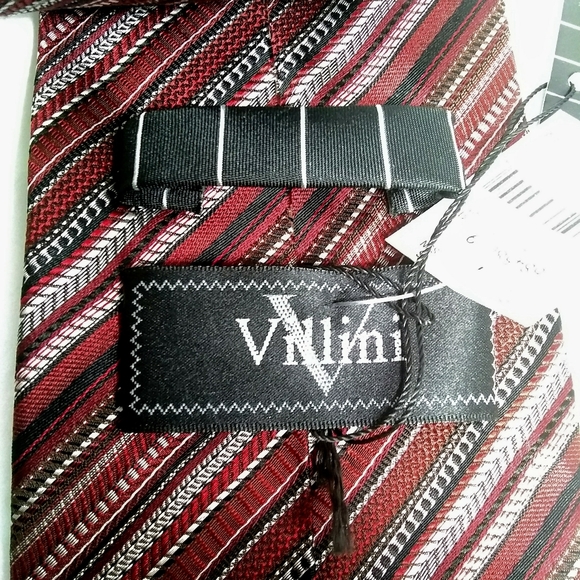 Robert Villini Red Black Striped Silk NWT Necktie Tie - Picture 9 of 11